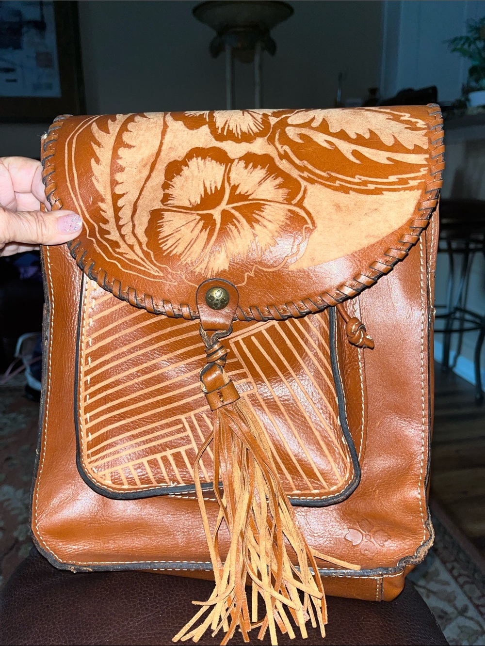 EUC Patricia Nash Tooled Embossed Leather Backpack